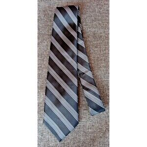 Tie 70s 80s 90s Y2K Mens Silk Road Black Gray stripe 3.75 Wide 58 Long